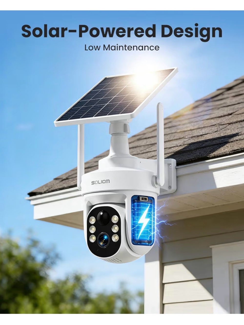 SOLIOM Solar Powered Outdoor Security Camera - White - Picture 7 of 12